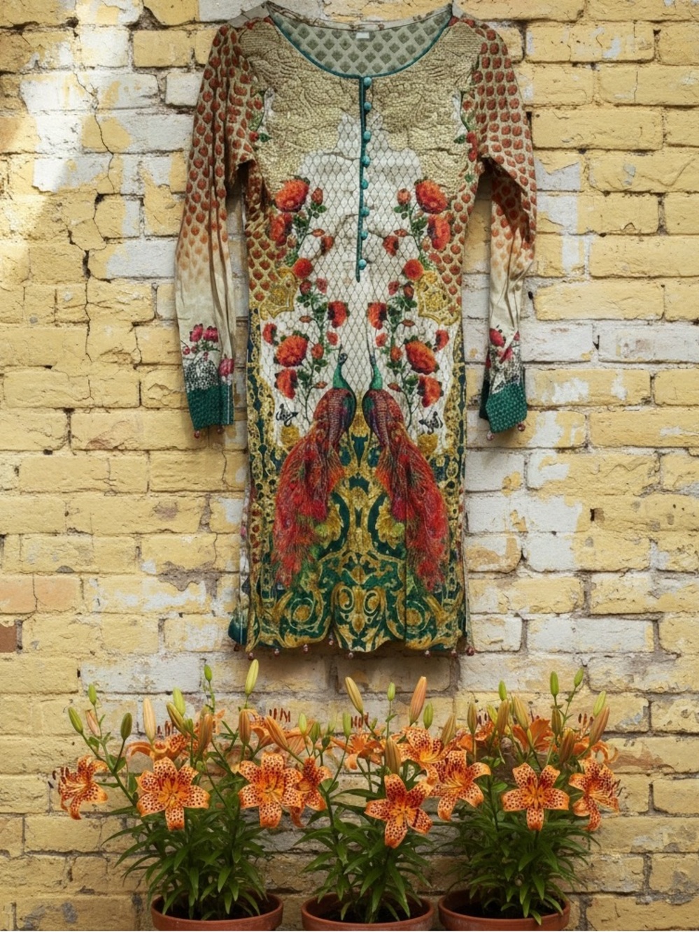 Vintage peacock beaded sari dress